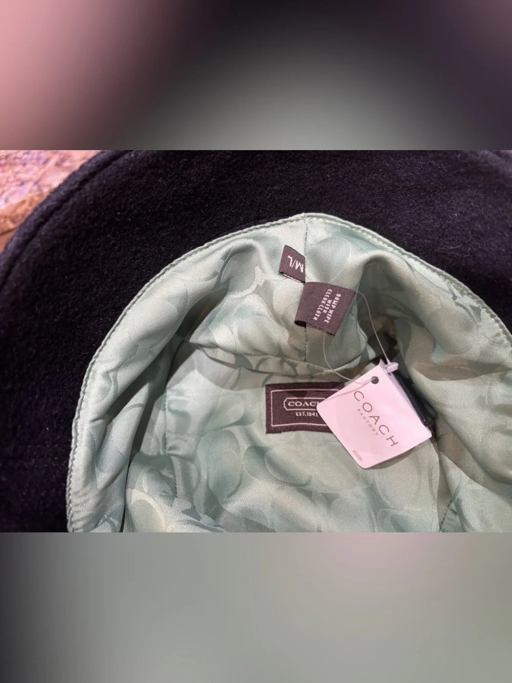 Vintage Coach Wool Crusher Women’s Bucket Hat Med Large Black/Gold New With Tags